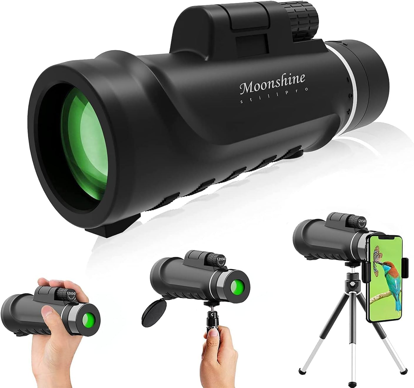 Monocular Telescope 16X52 High Power Monocular Telescope With Smartphone Tripod, Portable Bag   Ideal For Bird Watching, Hunting